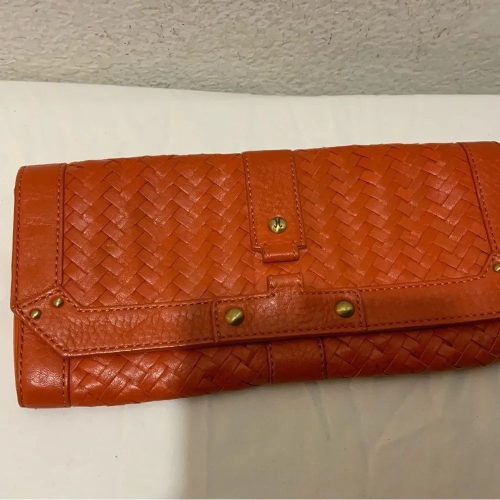 New Cole Haan Heritage Weave Orange Leather Women’s long Wallet style Weave